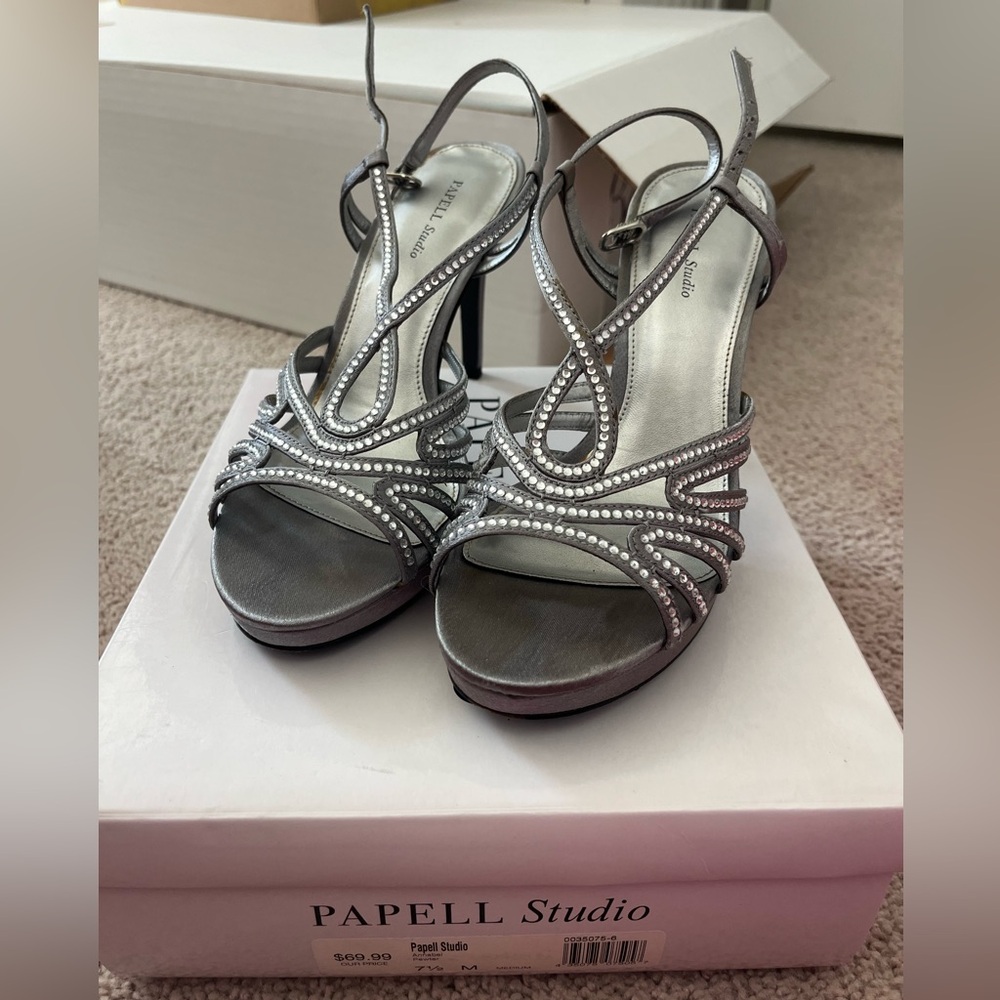 silver sequin heels